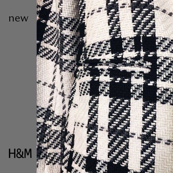 2-pc NWT H&M black & white plaid textured-weave blazer and skirt set, Sz S & 8 - Picture 7 of 12